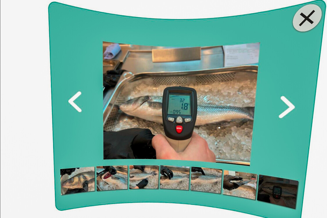 Die VR-Brille zeigt eine virtuelle Ansicht der verschiedenen Schritte, wie Fisch zubereitet wird.