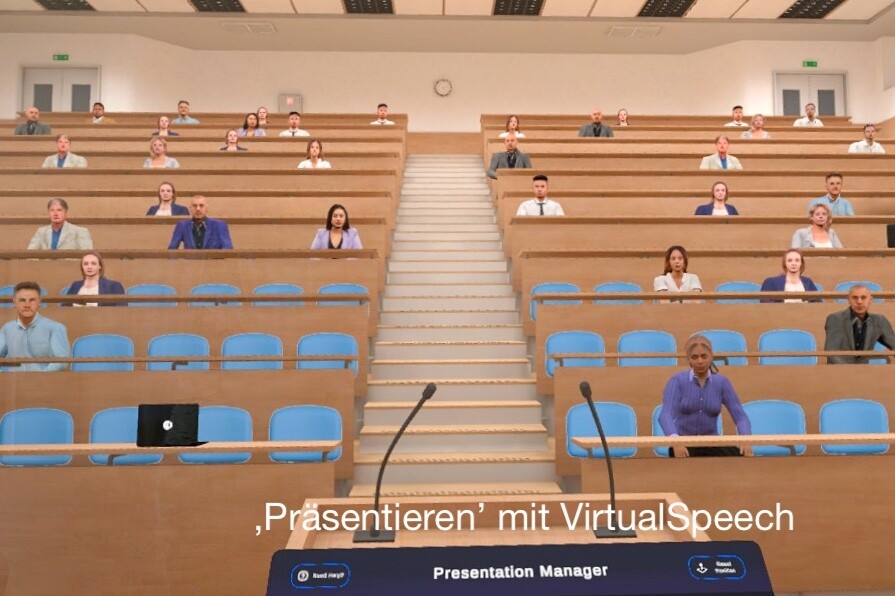 EB Zürich, Makerspace 3D – virtuell präsentieren mit VirtualSpeech. Das Bild zeigt einen virtuellen Hörsaal.